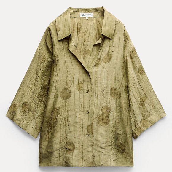 Zara Tops - ZARA NWT OVERSIZED JACQUARD SHIRT ZW COLLECTION SIZE XL VISCOSE BLEND BOHO